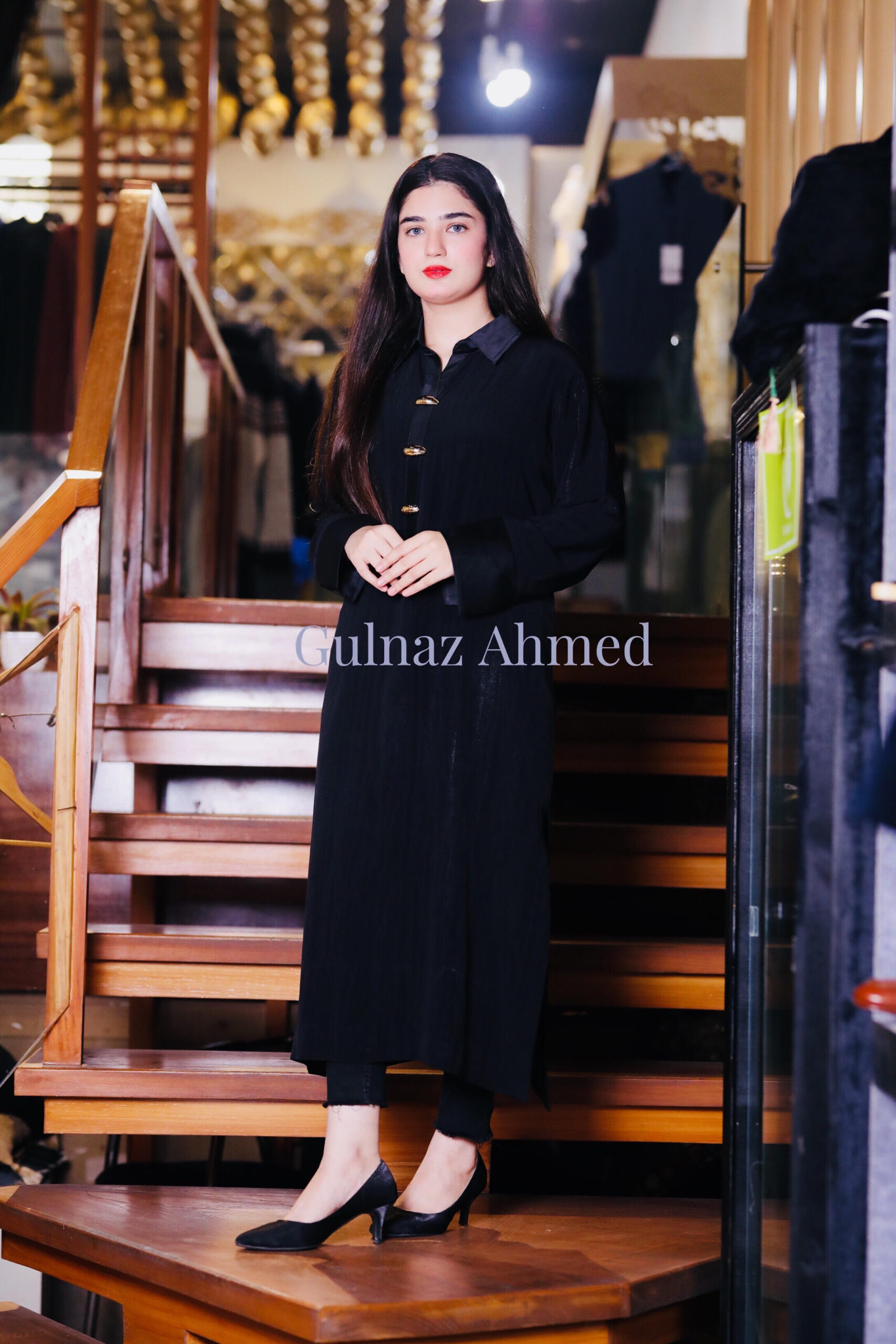 Black Shiny Fabric Designed With Silk